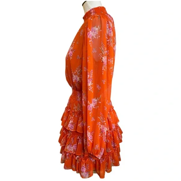 Floral Ruffle Dress in Vibrant Orange - Picture 3 of 15